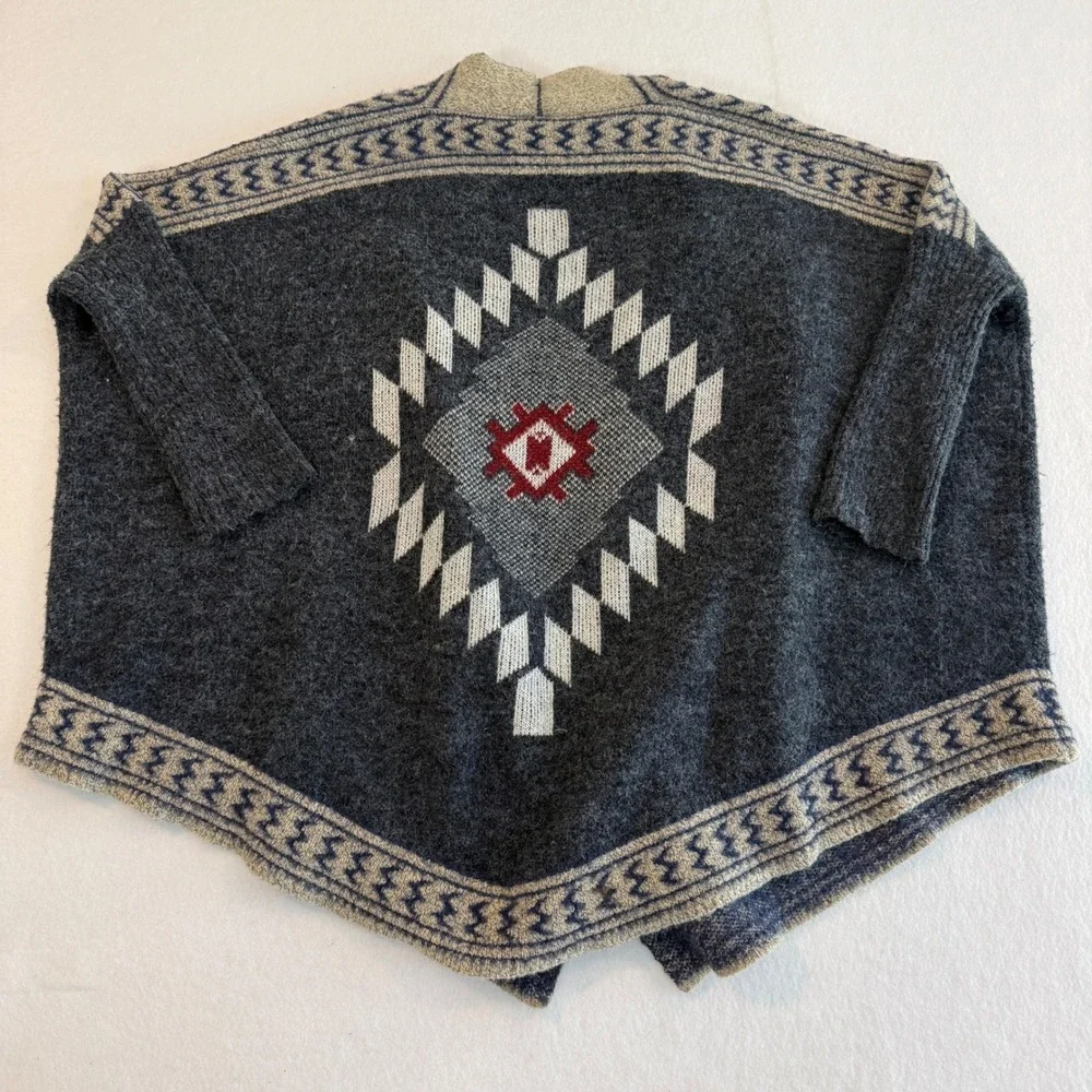 Sadie & Sage Boho Southwestern Geometric Cardigan‎ Women M/L Charcoal Grey